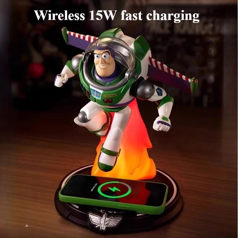 

15 Вт быстрая зарядка Buzz Lightyear беспроводное зарядное устройство орнамент аниме персонаж подвижная фигурка настольный декоративный светильник игрушка в подарок