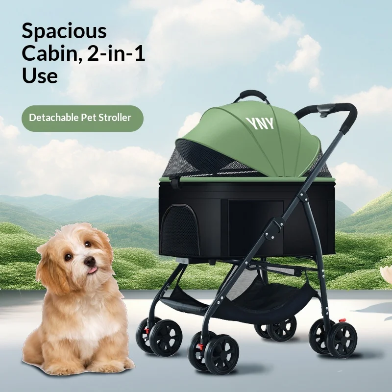 

Pet Stroller Dog Cat Small Foldable Lightweight Detachable Crate Portable Travel Breathable Mesh Wheels One Hand Fold Dog Car