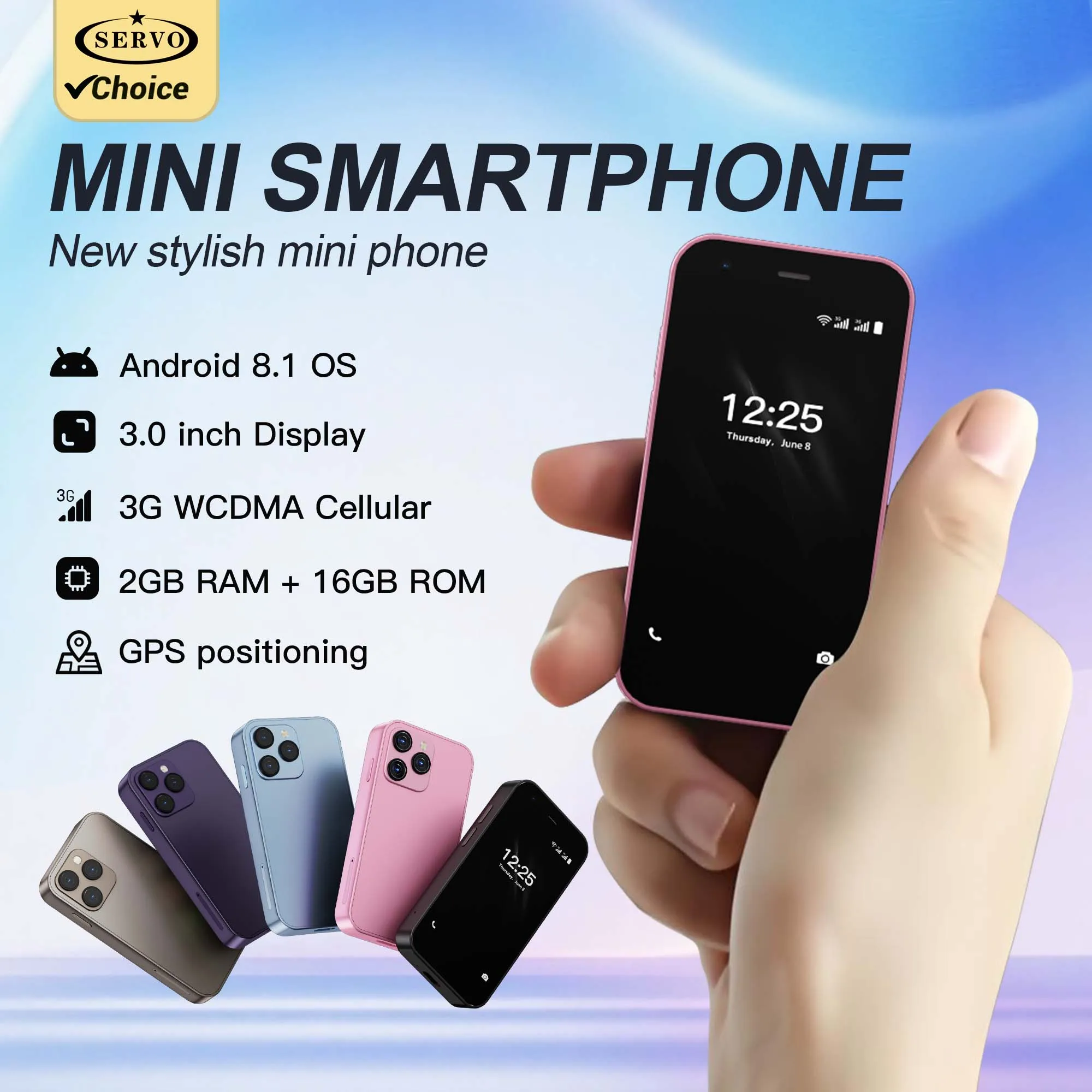 Image of SERVO 15SE Mini-Taschensmartphone 3G WCDMA Dual-SIM Android-System 3,0-Zoll-Display 2GB+16GB WLAN-Hotspot GPS Gesichtserkennung Bluetooth Play Store Typ-C Kamera Taschenlampe Kleines Palm-Handy