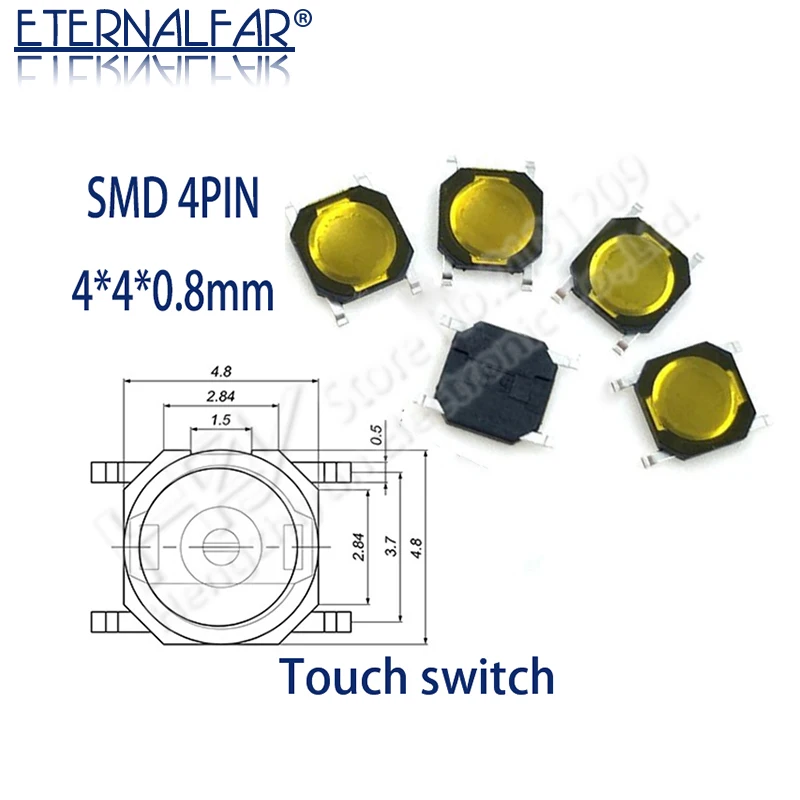 4*4*0.8mm kluczyk do zdalnego sterowania samochodem przełączniki przyciski dotykowy dotykowy przełącznik wciskany takt 4 Pin przełącznik mikro przełącznik SMD