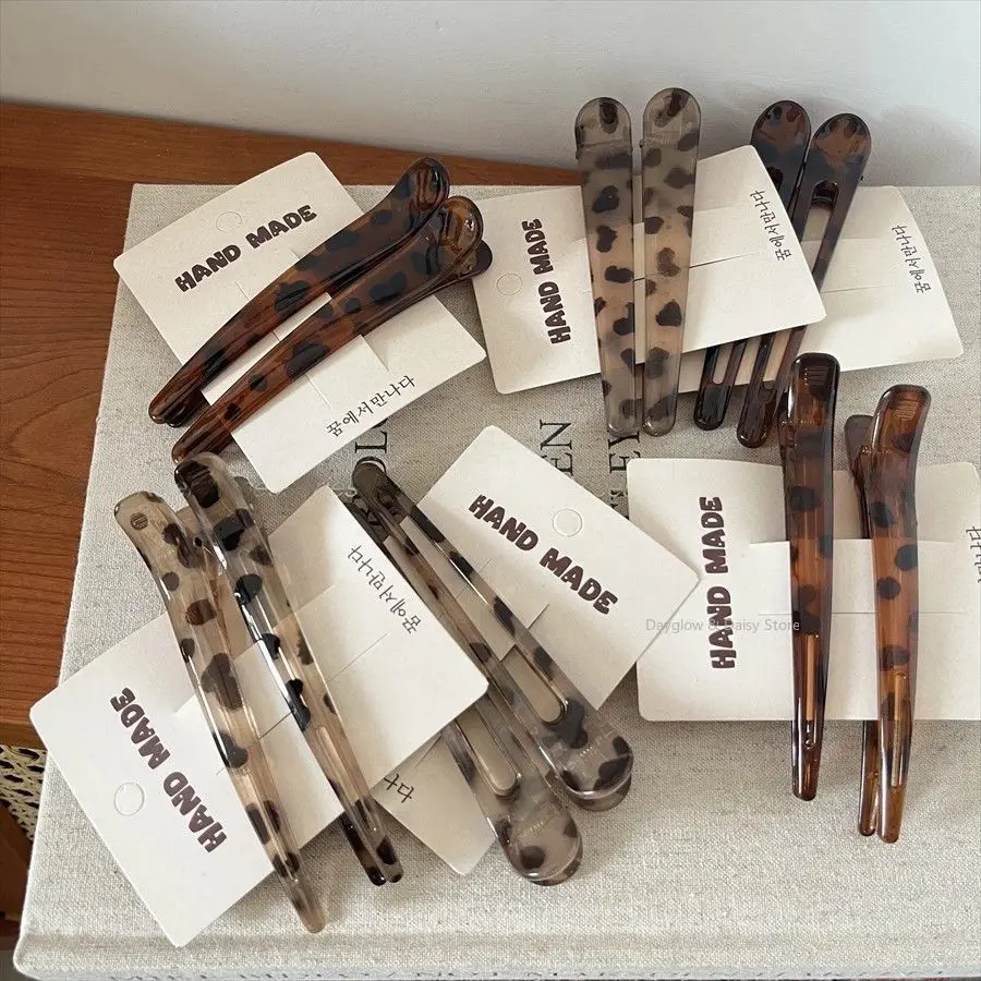 2Pcs/Set Leopard Print Long Hair Clips Girl’s Thick Hair Duckbill Clip Side Bang Clips Makeup Hairpin Hair Accessories for Women