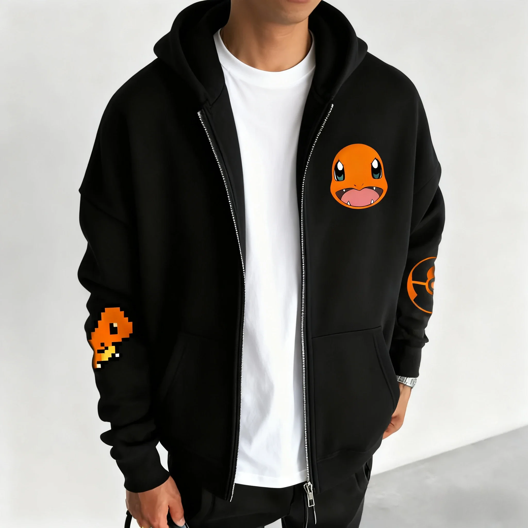 ポケモン ハロウィン 多用途ジッパー パーカー 夏 メンズ 新しい リザードン プリント アメリカン ヒップホップ トレンディ カジュアル ルーズ セーター トップ