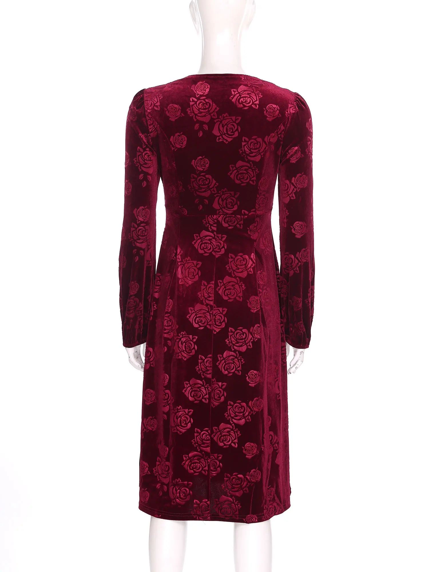 Abito da madre jacquard a maniche lunghe da donna Abito da cocktail vintage anni '20 Abito con scollo a V Abito da cerimonia nuziale a trapezio in velluto rosa