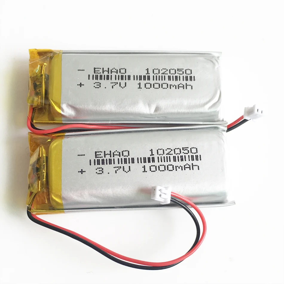 3.7V 1000mAh litowo-polimerowa Lipo akumulator 102050 JST 1.25mm 2-pinowa wtyczka do przewodowy mikrofon domowej KTV kamera GPS