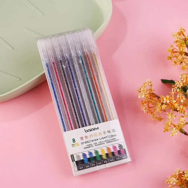 

8 Color Glitter Gel Pen 1mm Metal Glitter Color Ballpoint Pen Paper Cardstock Diary Drawing Marking Coloring DIY Art Stationary