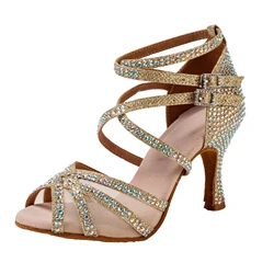 Summer Latin dance shoes, diamond studded dance shoes, mid heeled dance shoes, soft soled adult women's dance shoes