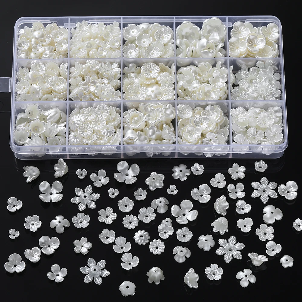 50pcs ABS Artificial Pearl Flower Shaped Beads Spacer Loose Beads for DIY Bracelet Necklace Phone Chain Jewelry Making Supplies