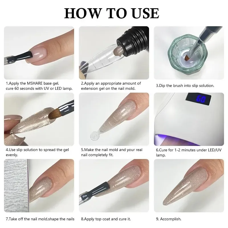 MSHARE Poligel acrílico 60ml, gel constructor UV LED para extensiones de uñas, acrílico rosa, blanco, transparente, libre de HEMA y TPO 6