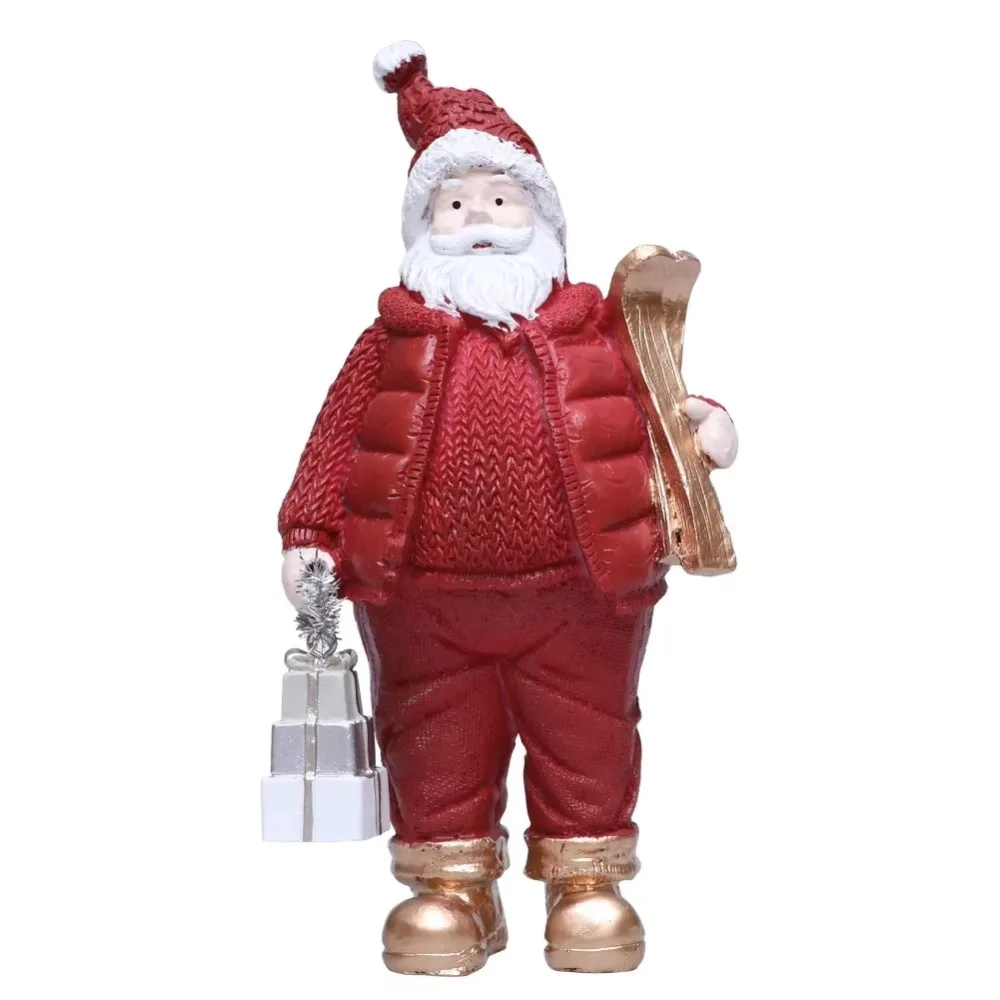 

Red White Santa Claus Ornaments Standing Handcrafted Christmas Figurine Resin Holiday Santa Statue Home Decor