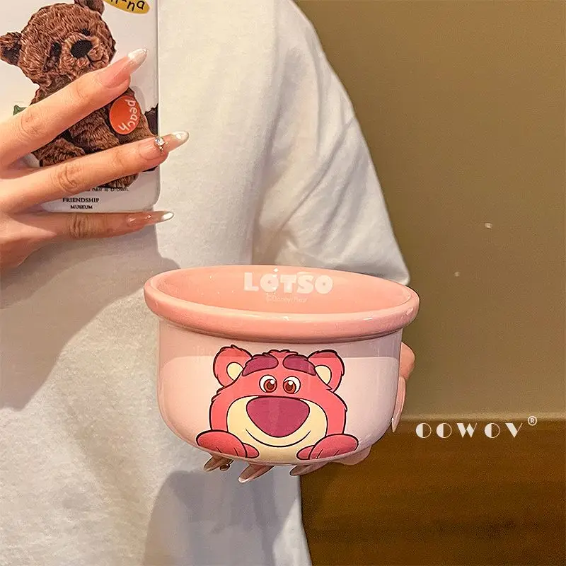 Mangkuk Nasi Keramik Seri Stitch Baru Disney Mangkuk Sup Rumah Tangga dengan Sendok Peralatan Makan Dapur Mangkuk Makanan Pendamping Anak-anak