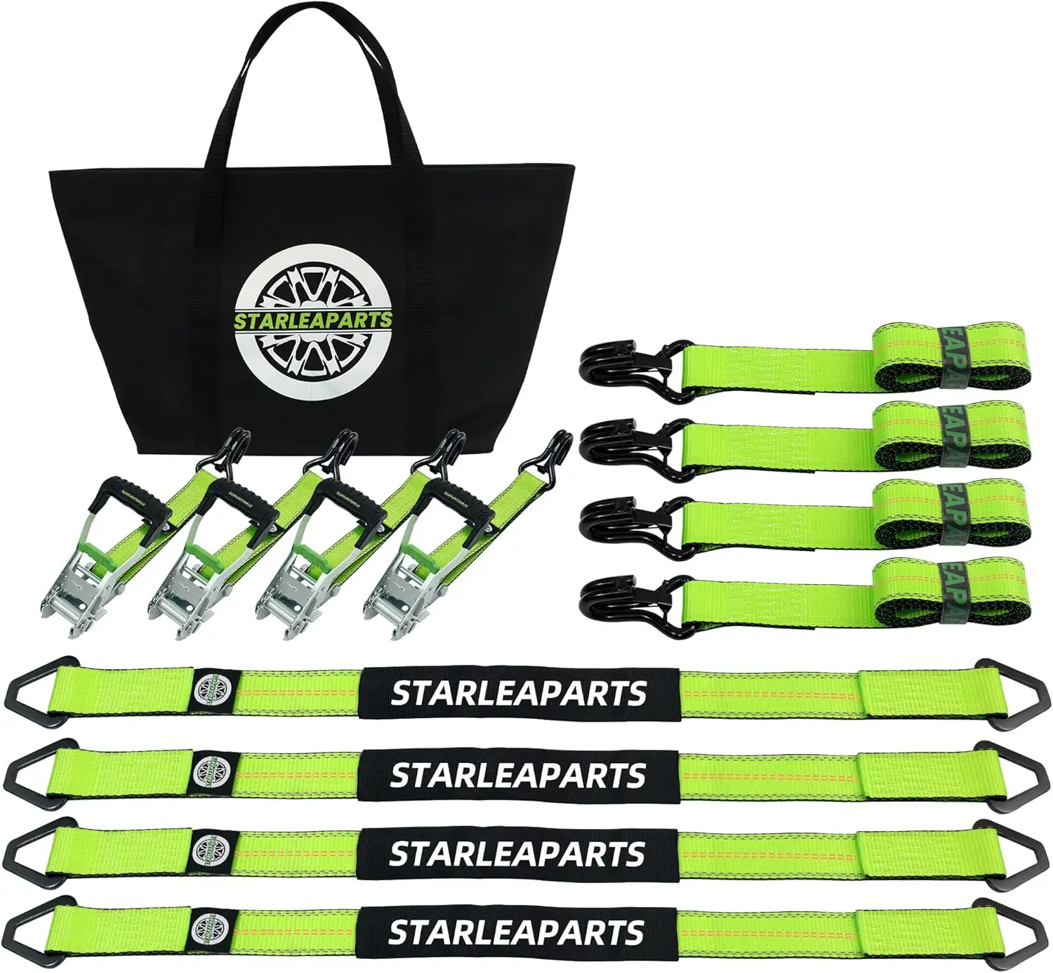 Car Tie Down Axle Straps (4PK) - 10,000lb Guaranteed Break Strength, Includes (4) Premium 2