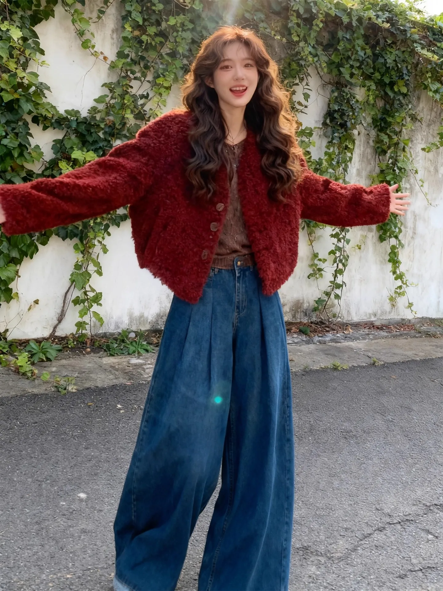 Abrigo coreano Sle ort de piel de cordero Jaet para mujer, ropa de abrigo holgada de moda para otoño e invierno, abrigo ortopé con corte levantado para mujer