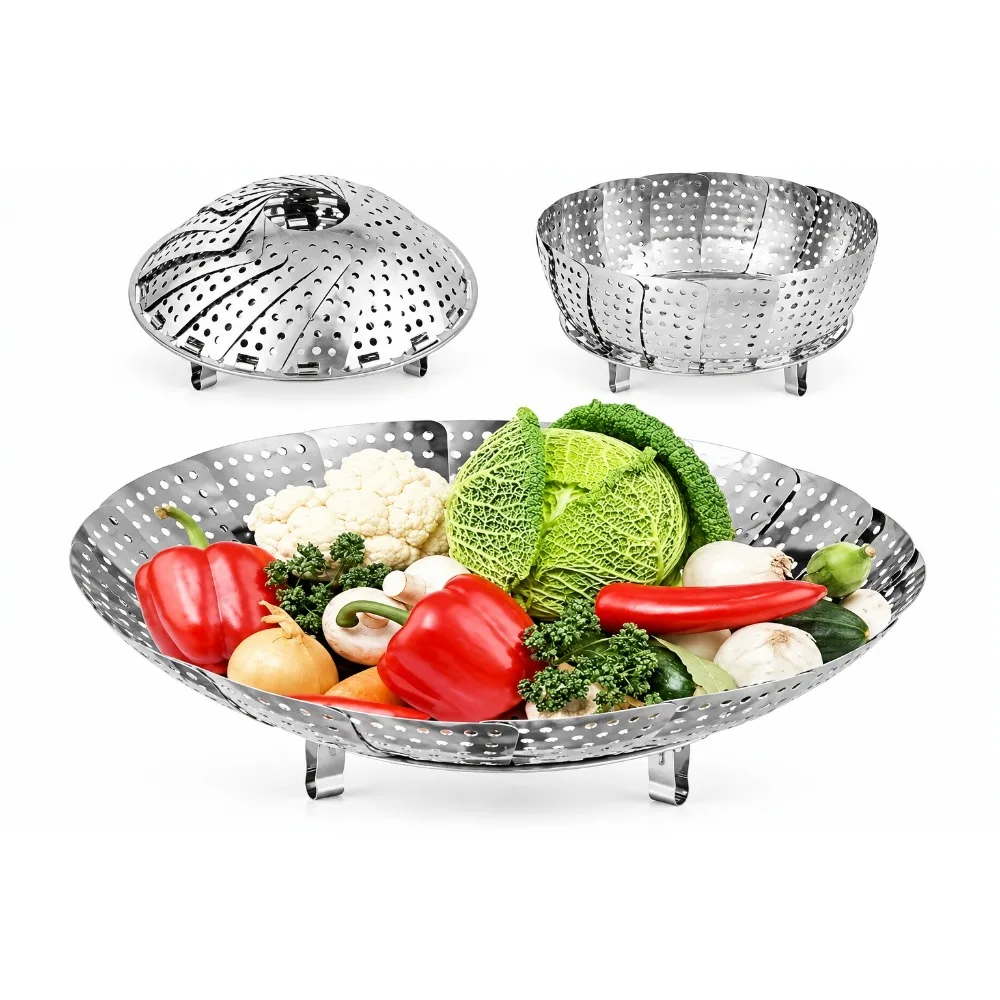 Edelstahl-Gemüsedämpfkorb, erweiterbarer, faltbarer Dampfgarer, Heißluftfritteusen-Einsatz, Topf, Küchenzubehör