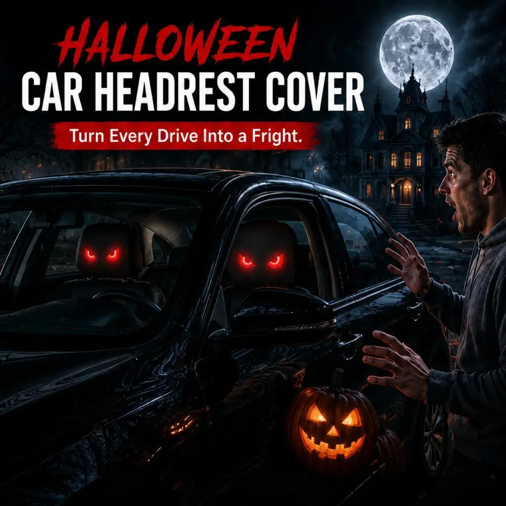 2 Pieces Halloween Glowing Red Demon Eyes Car Headrest Covers Evil Eye Print Spooky Horror Vehicle Interior Decoration