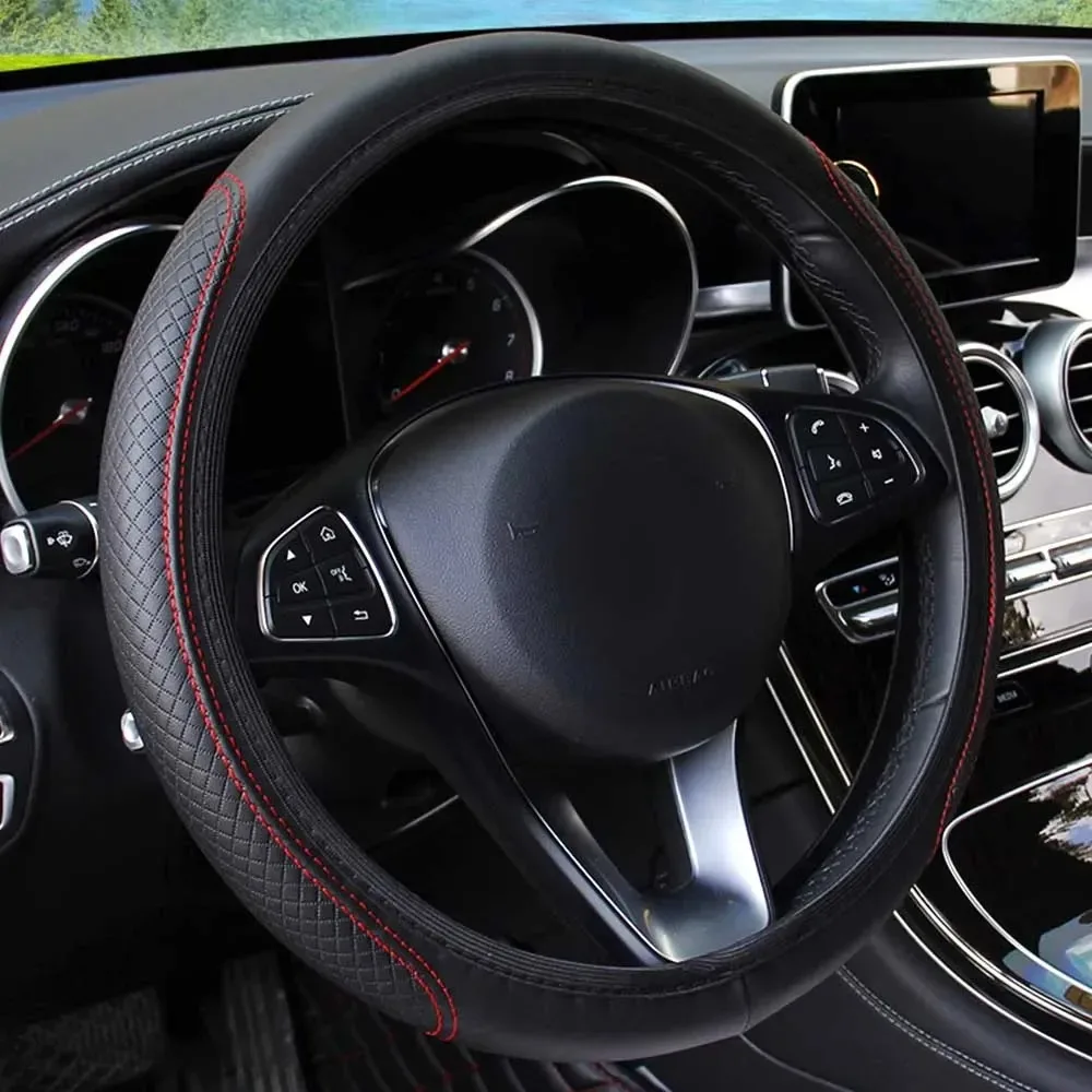 37-39 cm Auto-Lenkradbezug, rutschfest, Auto-Lenkradbezug, rutschfeste Prägung, Leder, Auto-Styling, Autozubehör – Detail 7
