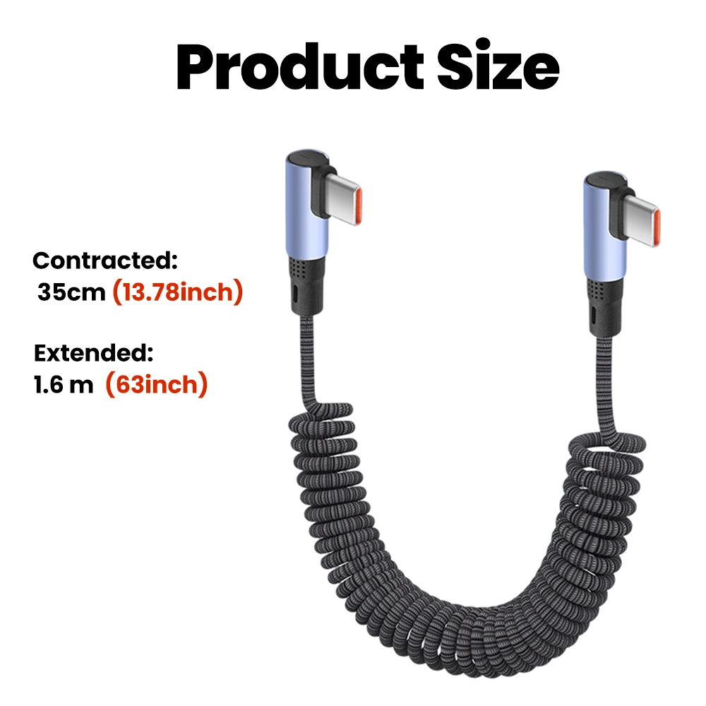 PD 100W Type C To USB C Cable Car Spring Cable Fast Charging For iPhone 15 16 17 Samsung 66W USB Type C Cable Retractable Cable