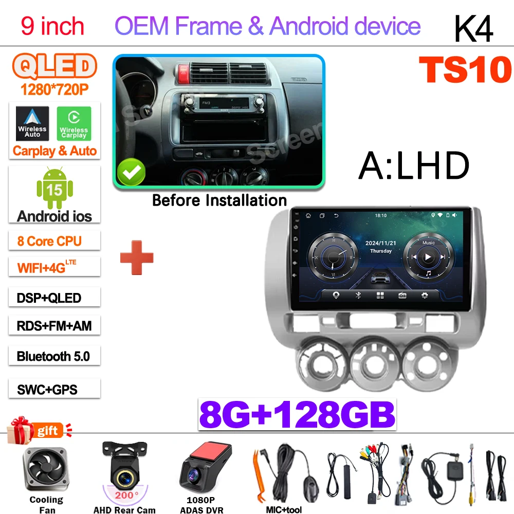 Android 15 Car Radio For Honda Fit Jazz City 2002 2003 2004 2005 2006 2007 Multimedia Video Player Navigation GPS 5G Carplay RDS image 3