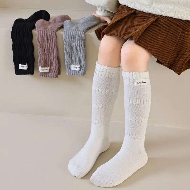 Girls' New Pile Socks Spring Autumn Soft Cotton Long Socks Solid Color Fashion Retro Japanese Korean Style Stockings For 1-12Yrs