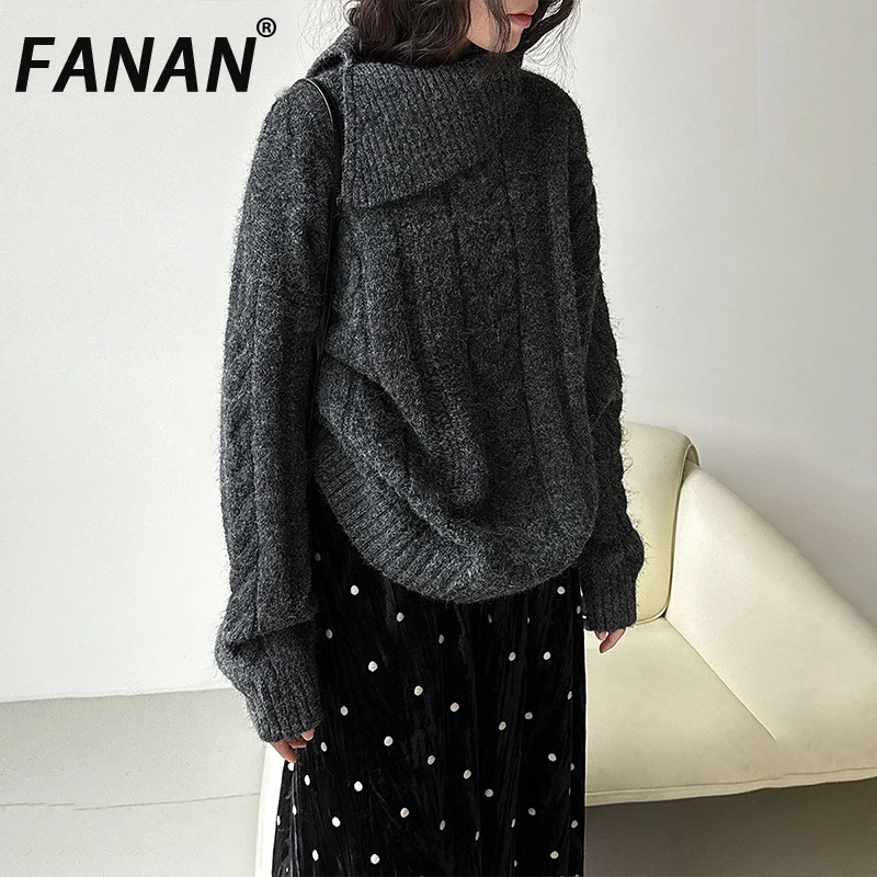 

FANAN офисный женский толстый теплый вязаный свитер для женщин, водолазка с длинным рукавом, топы нестандартного дизайна, женская одежда, новинка зимы