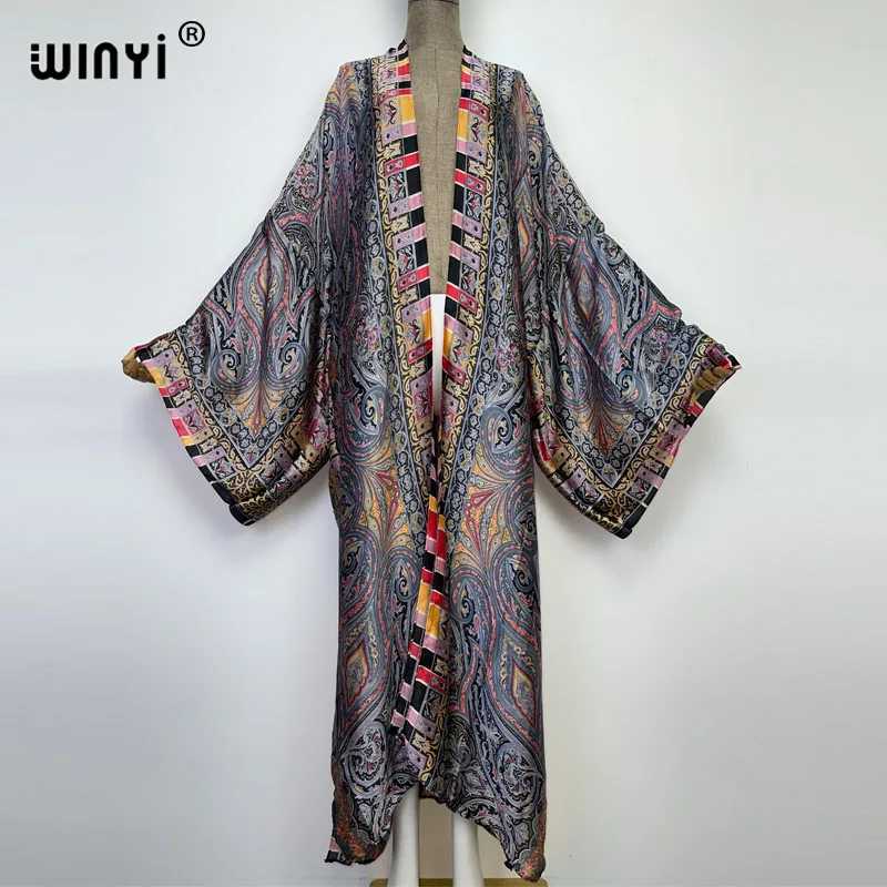 WINYI African national stylowy nadruk na plaży czeski długi kardigan Cover-up stitch Casual Boho luźne przyjęcie świąteczne kimono coat