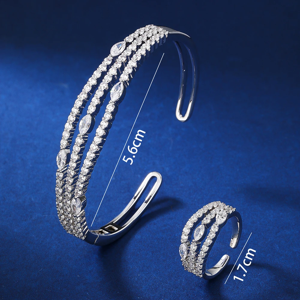 018821 TIRIM Fashion Cubic Zirconia Bangle Ring Set for Women Jewelry Accessory Dubai Wedding Engagement Bracelet Rhodium Plated