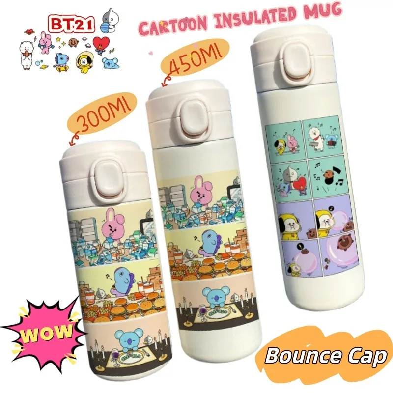 

New BT21 koya RJ Shooky Mang Chimmy Tata Cooky High Color Value Creative Thermos Cartoon Cute Bounce Cover Portable Water Cup