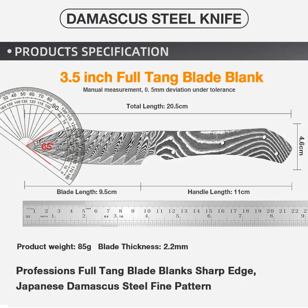 Damascus Steel Utility Fruit Knife Blank Blade Heat-treated sharp edges Blade DIY Making Material Sharp Kitchen Knife Blank