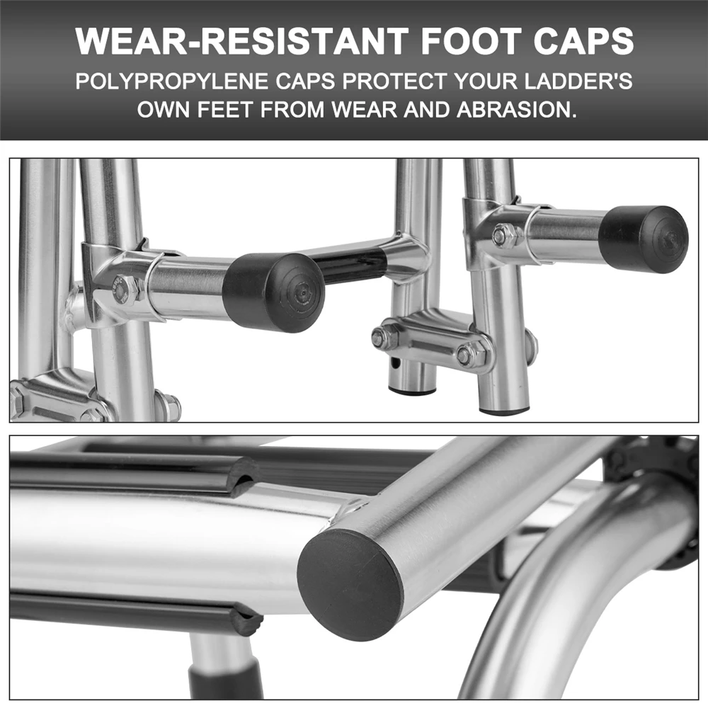 عالية الجودة أرخص اكسسوارات للقوارب البحرية 3 خطوات سلم قابل للطي الفولاذ المقاوم للصدأ عدم الانزلاق سلالم عائمة ث/قبضات مطاطية #5