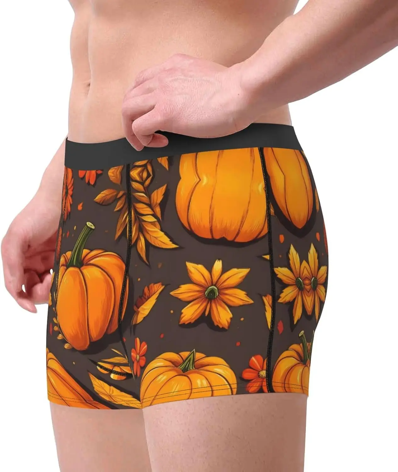 Autumn Pumpkin Leaves Print Men'S Underwear Boxer Briefs Soft Cotton Boxer Briefs For Men