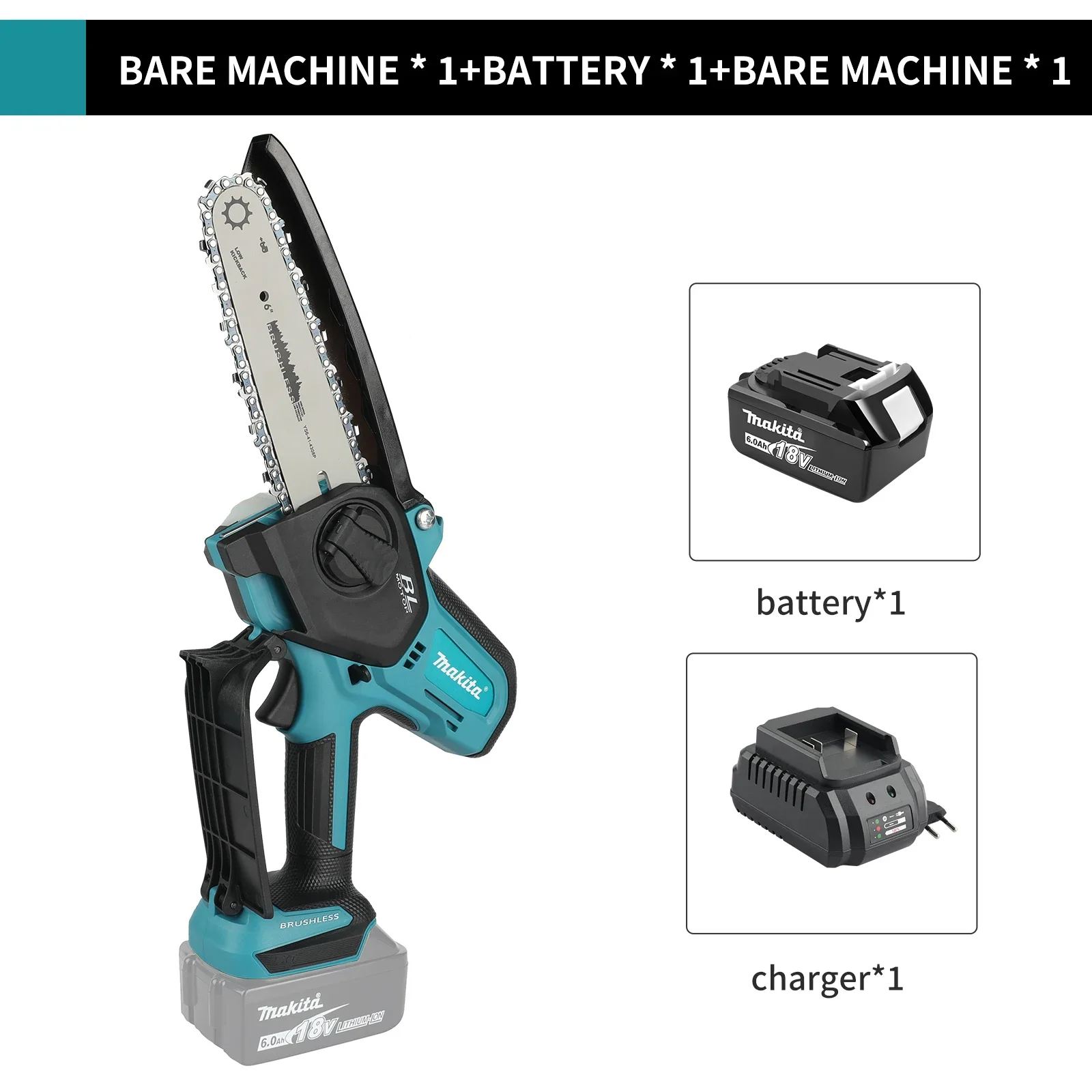 Makita draadloze kettingzaag voor houtbewerking met kleine draagbare elektrische 6-inch zaagmachine, mini draagbare kettingzaag 18V
