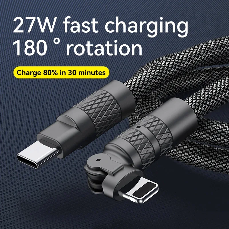 

USB Type C PD 20W 180°Rotating Cable for iPhone 14 13 12 11 Pro X 8 Fast Charging Cable USB