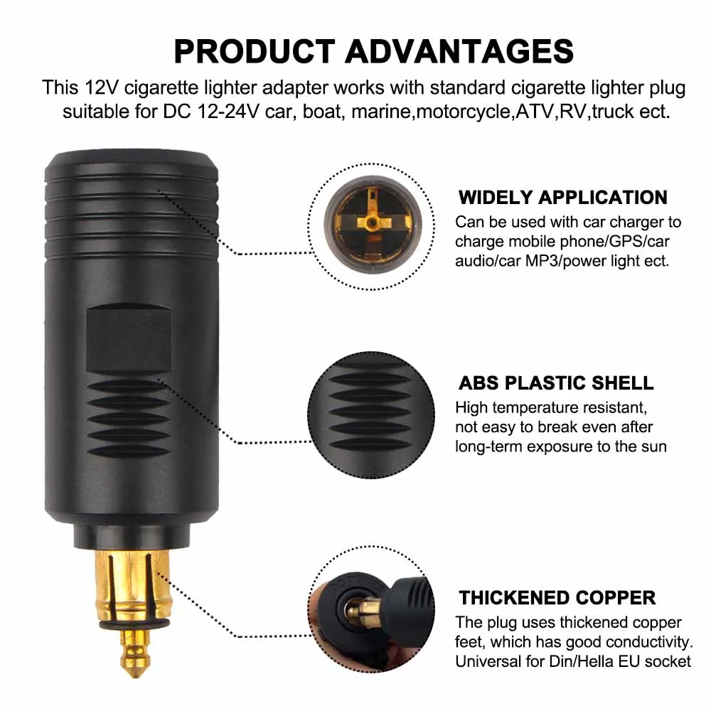 Enchufe europeo DIN A Adaptador de encendedor de cigarrillos de motocicleta, convertidor de salida de cargador, 12-24V, Universal para F850GS S1000XR