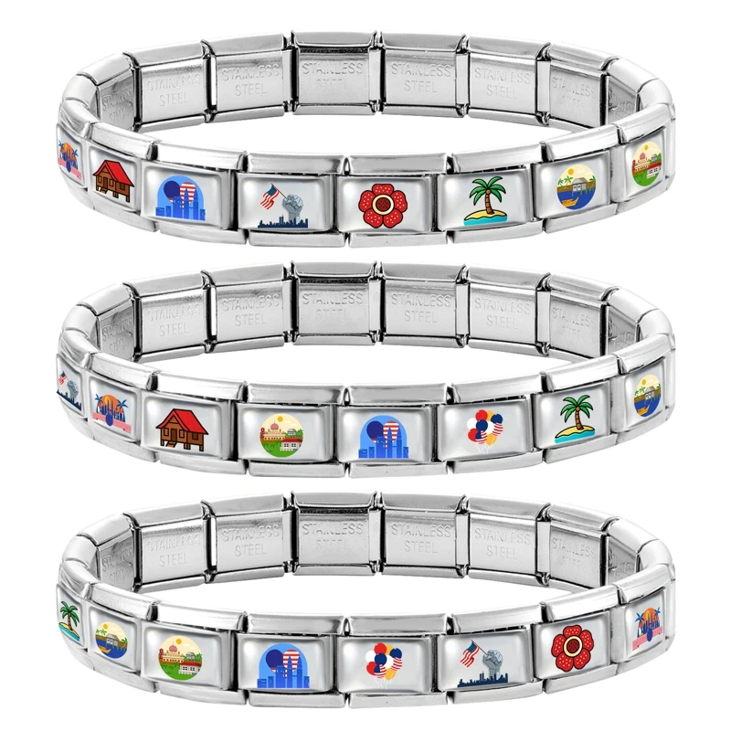 Fashion UV Floral City Scenery Series Italian Charm Links Fit 9mm Bracelet Stainless Steel Women DIY Making Jewelry Wholesale