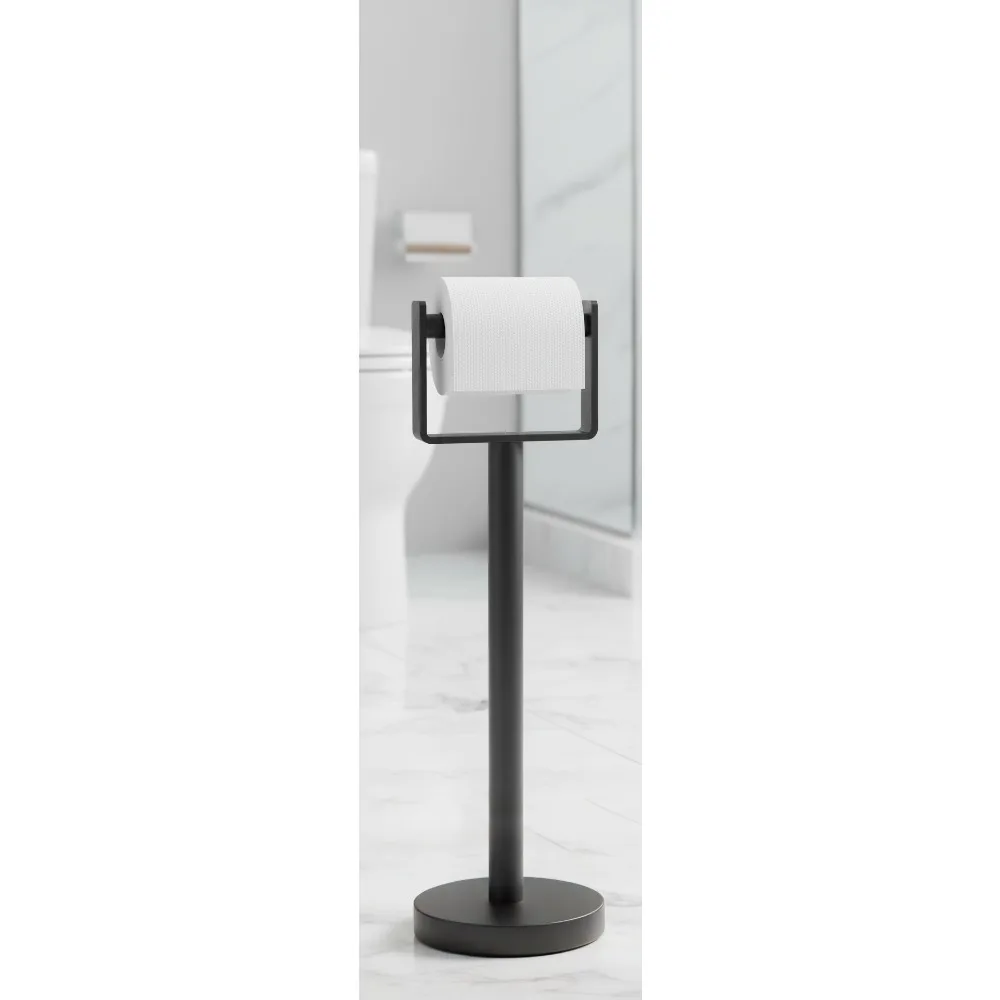 

Stainless Steel Toilet Paper Holder, Weighted Base Floor Stand for Bathroom, Anti-Drop Design Fits All Rolls, Matte Black
