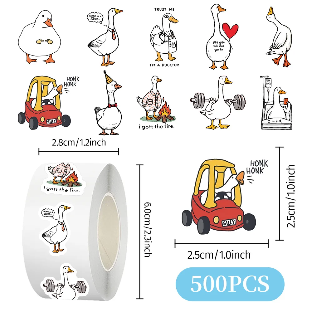 500 Stück Silly Goose Meme Aufkleberrolle, lustige Vinyl-Aufkleber für Teenager und Erwachsene, für Wasserflasche, Laptop, Fahrrad, Tasse, Scrapbook-Dekor