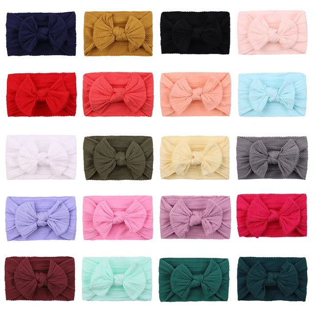 Jednokolorowe kable Turban dziecięce kokardki nakrycia głowy opaska dla dziewczynek noworodek miękkie nylonowe elastyczne opaski do włosów akcesoria do włosów