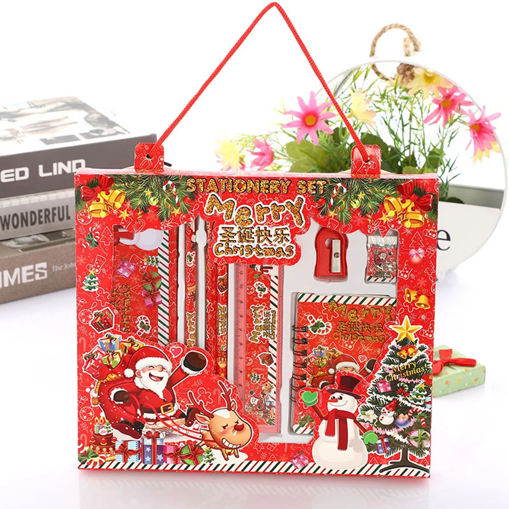 Christmas Stationery Set Festive Pencil Case Eraser Sharpener Pencils Notebook Ruler Festival Gift Set