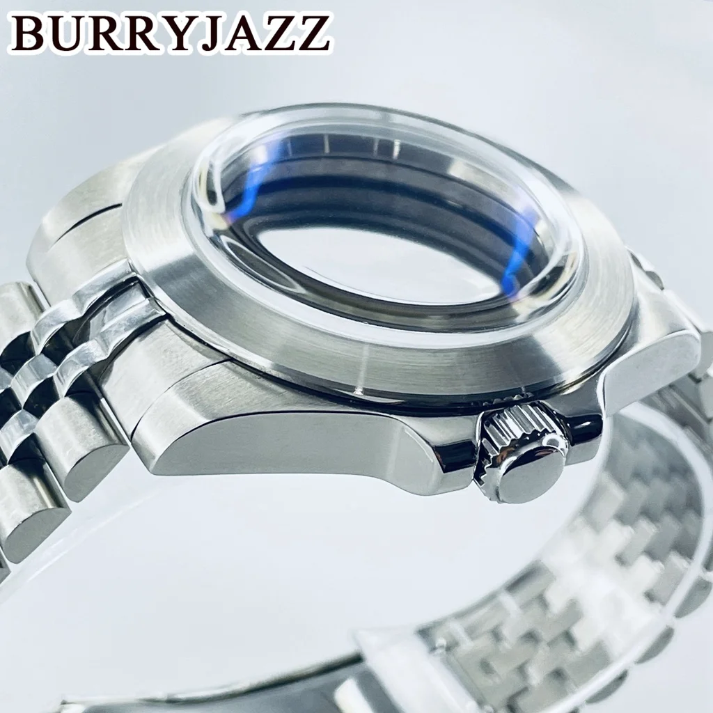 BURRYJAZZ40mm NH34NH35 NH72 NH36NH70 ETA2824 PT5000ตัวเรือนสแตนเลสปัดกระจกสีฟ้าโดม Glide LOCK