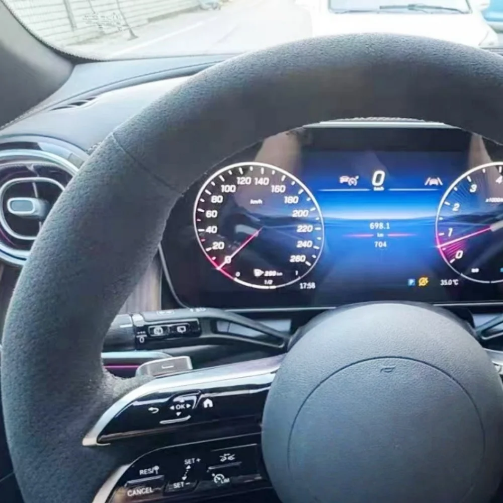 For Mercedes Benz C-Class W206 2021 E-Class W213 S-Class W223 Car Steering Wrap Custom Car Steering Wheel Cover Suede Leather