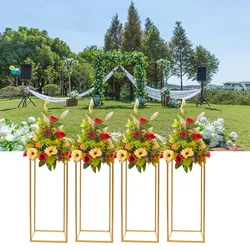 4Pcs Wedding Flower Stand Set, 60cm Gold Metal Column Rack Wedding Party Prop Decor Balloon Display Holder Flower Vase Pillar