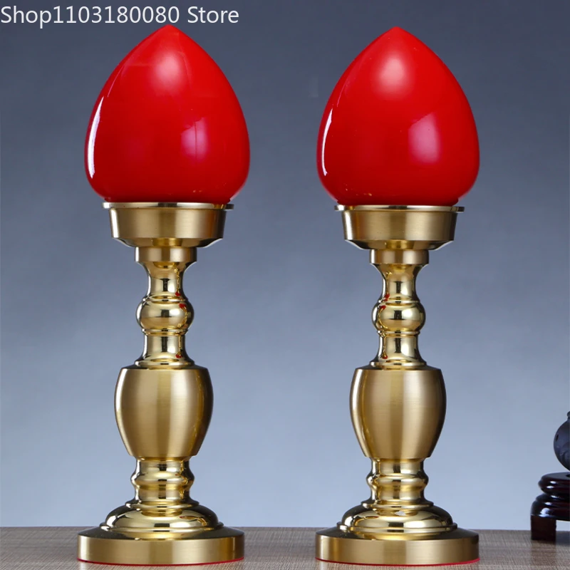 1 pair  Brass LED candle wave lamps Worship Buddha lamps God of Wealth lamp candles Large size