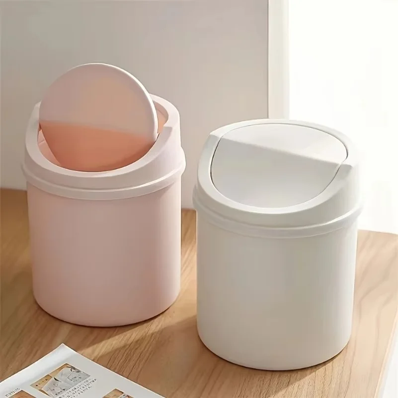 Mini Desktop Trash Can with Lid - Cylindrical Tabletop Waste Bin, Easy To Clean Screw-Off Cap for Office and Coffee Bar