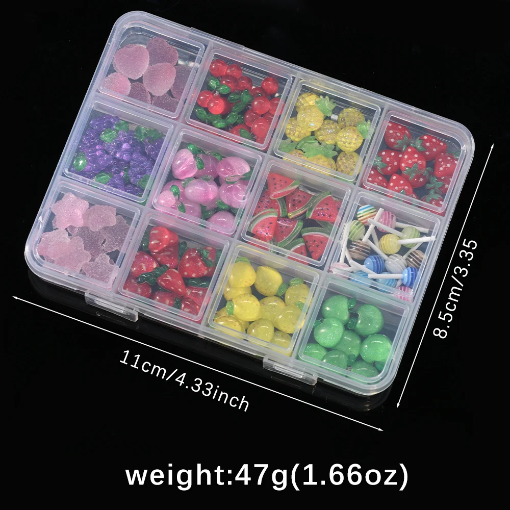 50-120 pièces 3D résine été fruits ongles breloques en boîte 11x9mm cerise/pastèque/fraise/citron Nail Art bricolage cristal fruits ongles partie
