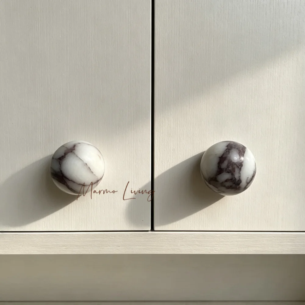 French Luxury Calacatta Viola Stone Knob Drawer Cabinet Natural Marble Handle Villa Creative Decoration Pull
