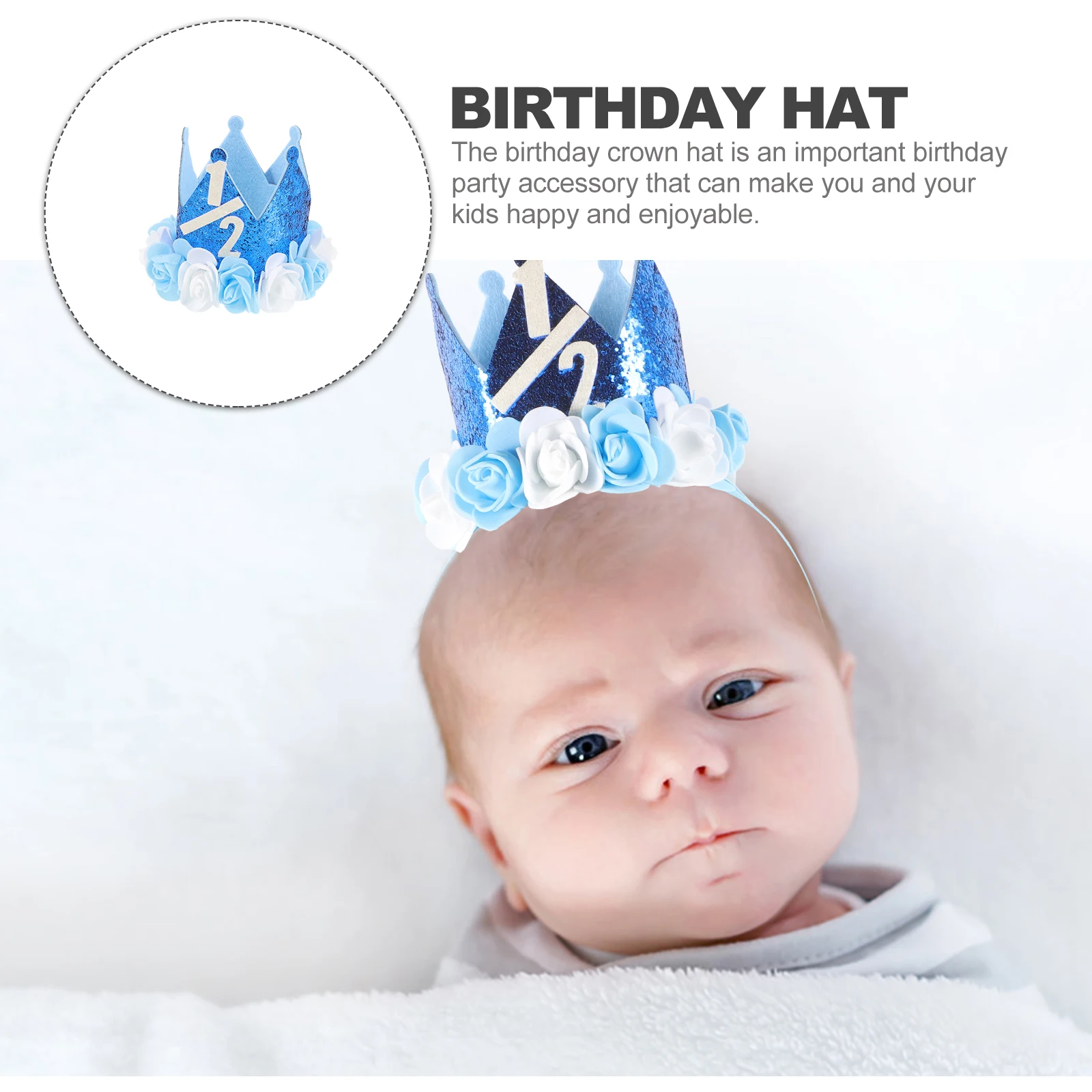

Birthday Crown Hats for Kids Girls Boys Half Birthday Hat with Flowers Gold Comfortable Baby Shower Gifts