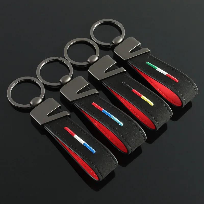 Suede Leather Car Keychain Keyring Keyfob Germany France Italy National Flag Key Chain Ring Fob Gift