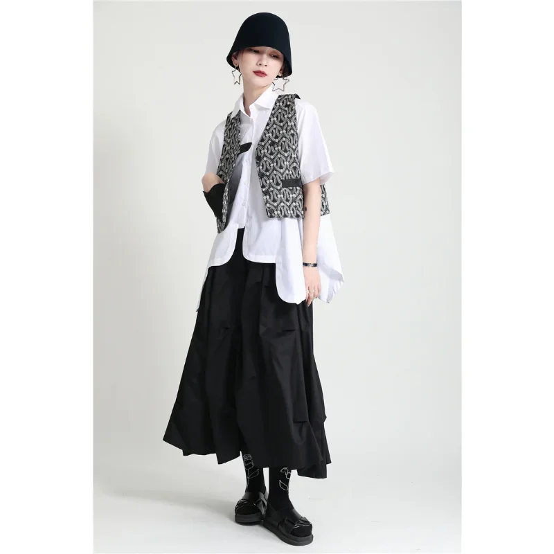 Vintage Black Heart Vests Women Outerwear Fashion Waistcoat Mysterious Love 2024 Summer Spring Niche Retro Coats Street Jackets