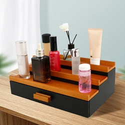 Wood Perfume Display Stand 3-Tiers Cologne Organizer with Storage Drawer Home Multi-purpose Cosmetic Jewellery Storage Holder