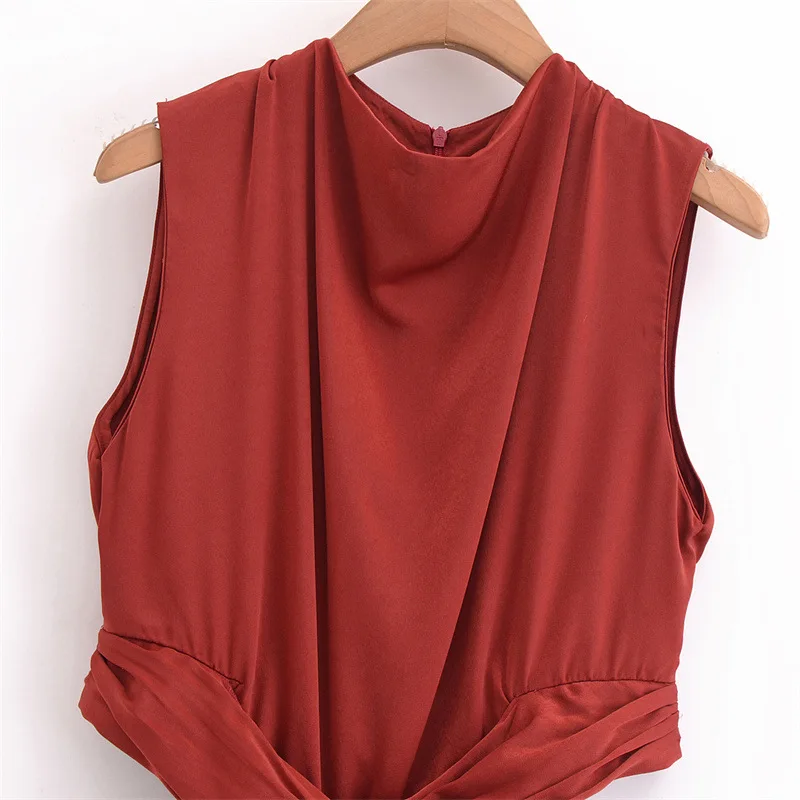 Spring And Summer New Sleeveless Long Elegant Silk Satin Texture Dress