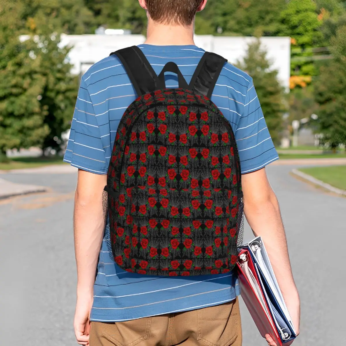 Gothic Spider Web With Roses Backpack Student BookBag Kids School Bag Laptop Shoulder Bags for Men Women
